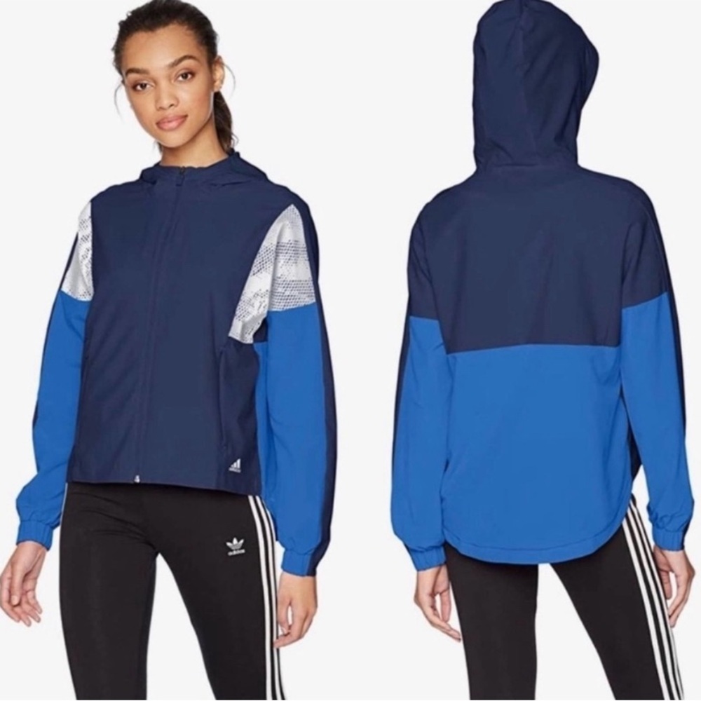 Adidas sport large Noble Indigo Hi-Res Blue Sport ID Wind Jacket CW2230 hood